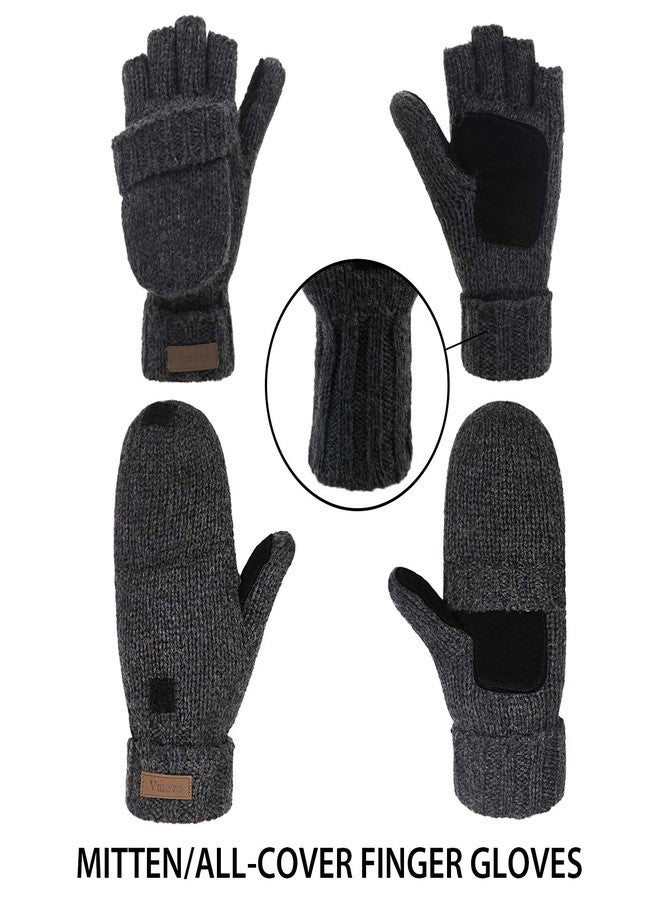 ViGrace Winter Knitted Convertible Fingerless Gloves Wool Mittens Warm Mitten Glove for Women and Men - Image 4